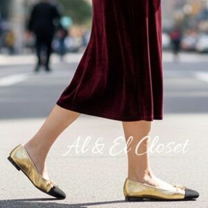 Sam Edelman Marley Gold & Black Cap Toe Ballet Flats Women’s Size 8M Leather NIB